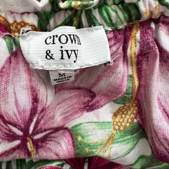 Crown & Ivy Tropical Floral On or Off the Shoulder Cotton Midi Dress Ruffles M - Picture 6 of 6